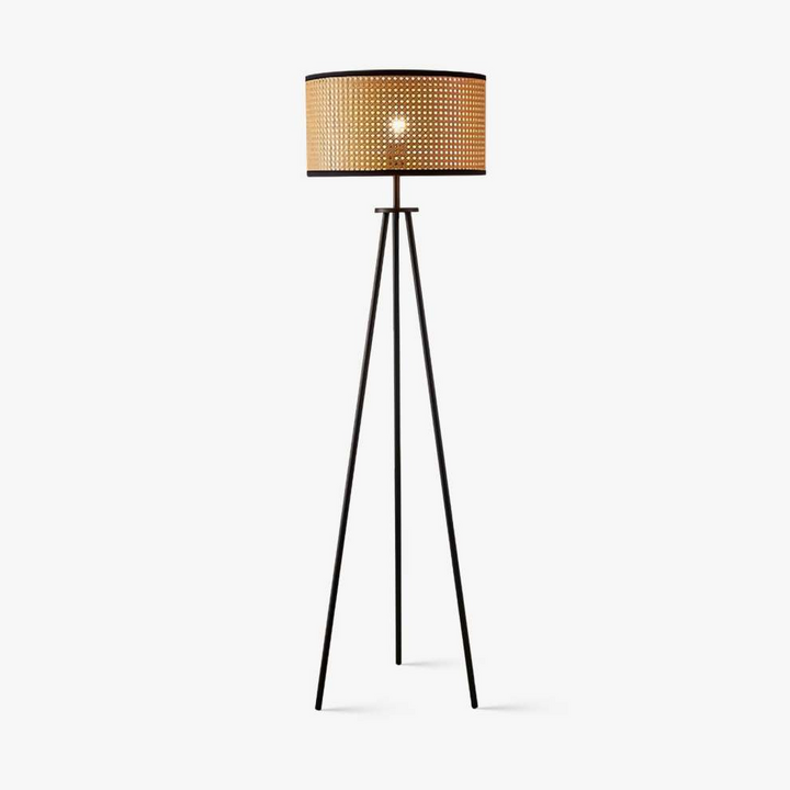 Lampa podłogowa z trzema nogami z rattanu