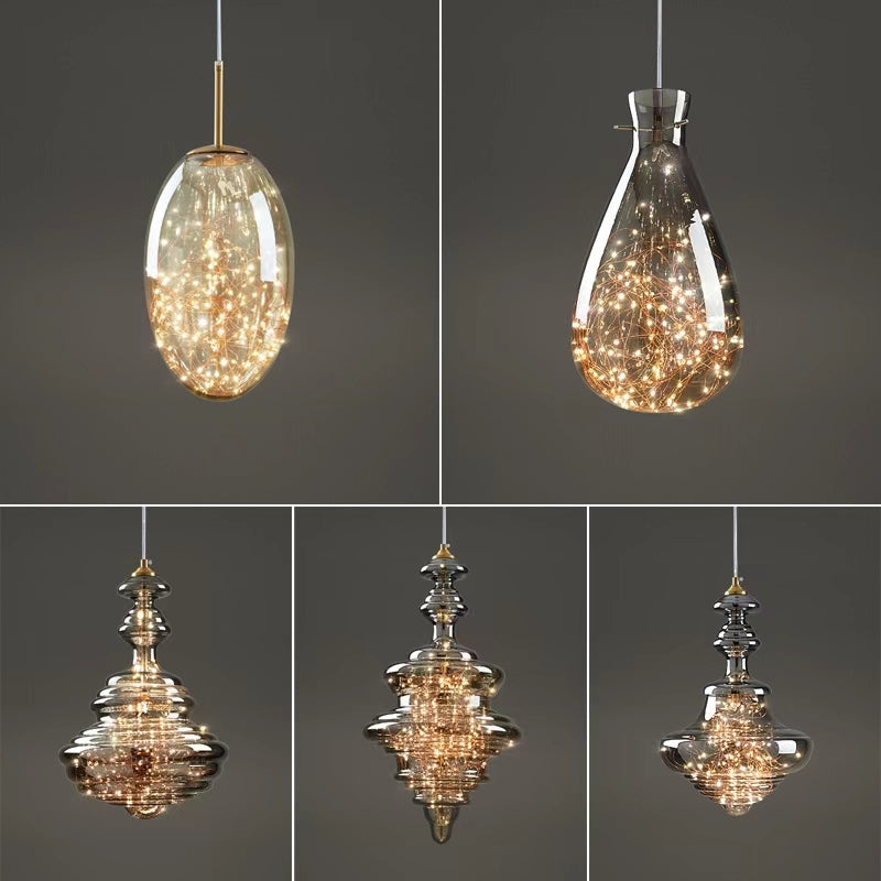 Nowoczesna Szara Szklana Lampa Wisząca z Gwiazdami